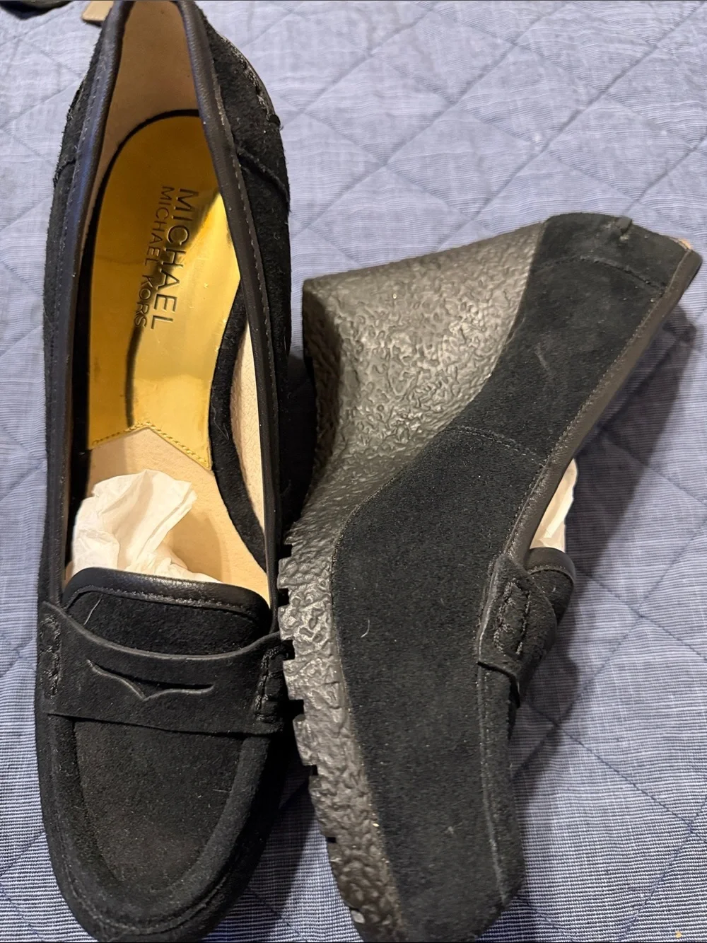 Michael Kors Black Suede Penny Loafers